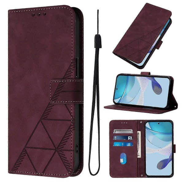 Doogee N55 Plus plånboksfodral, 3D-präglat fällfodral med kortfack, magnetspänne och handledsrem wine