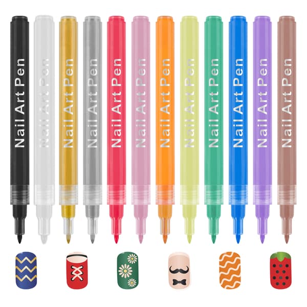 Neglepen 12 farver – Hurtigtørrende neglekunstpen til DIY 3D-design