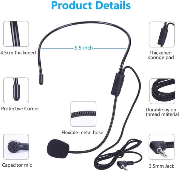 【BEMS】VOVIGGOL 2 stk. mikrofonheadset, fleksibel kablet bom Kompatibel med stemmeforstærker, 3,5 mm headsetstik