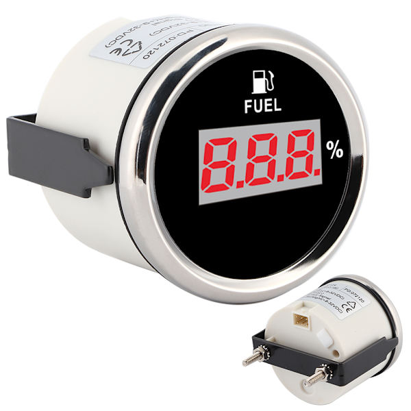 2 i 1 90ohm Brændstofmåler Digital olieniveaumåler Procentdel for 12V/24V Yacht Båd Kat Motorcykel Sort Urskive Sølv Ramme
