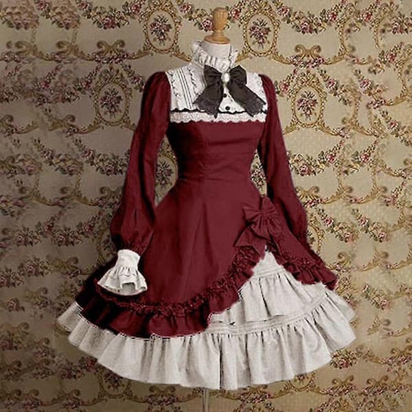 Dammode Viktoriansk stil Pigklänning Eleganta klänningar för kvinnor Söt Lolitaklänning Puffärmar black S