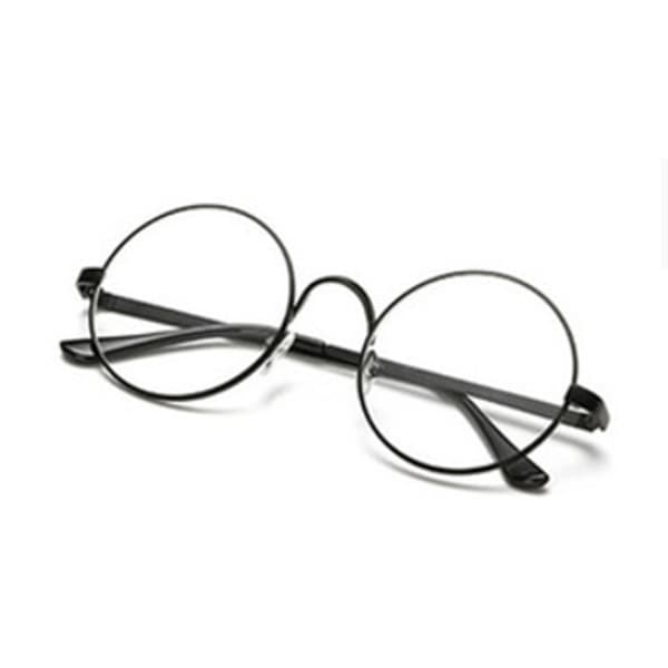 Retro Round Glasses Black Clear Glass without Strength black black