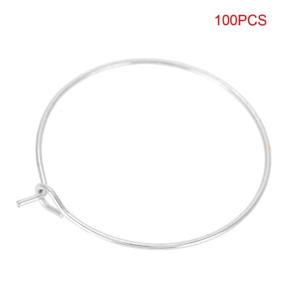 100 st Steel Circle Örhänge Loops Vinglas Hoop Ring Smycken fynd (silver, 30 * 25 mm)-+