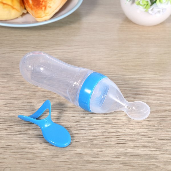 Silikon Baby Foderflaske med Ske - 90mL (Blå)