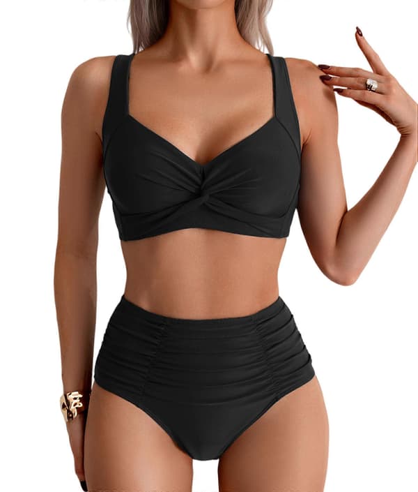 【BEMS】Dame Bikini Sæt Twist Front Todelt Badedragt Sort M Black M