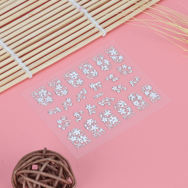 12 stk. Udsøgt mønster 3D Nail Art Decals DIY Negle Sticker Manicure Dekorationsværktøj Sølv Series ++/