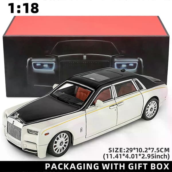 1:18 Rolls-Royce Phantom modelbil, træk-legetøj i zinklegering med lyd og lys, realistisk modellegetøj white With Box