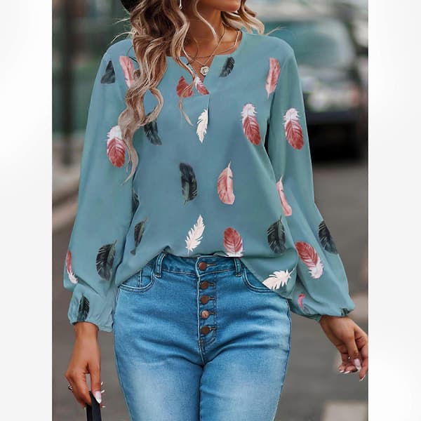 Fjertryk Langærmet Skjorte Dame Sommer Tynd Løs Bluse Mode Afslappet Løs Bluse Dame Forår Sommer Bluse Marineblå M Navy blue M