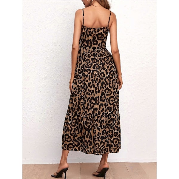 【BEMS】Leopardmønstret Slip Kjole med Splitt Leopard Print S