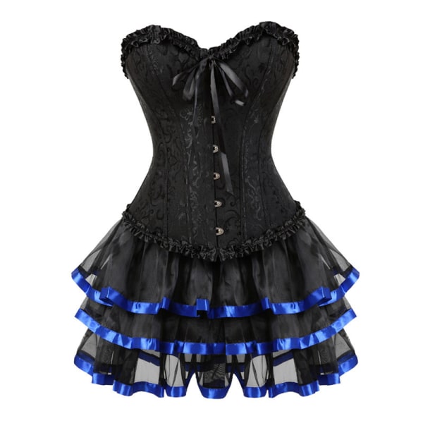 BE-F.ttmstte vintage viktoriansk Steampunk- set för damer, svart korsett med tutu-kjolar Showgirl-kostym Blue 6XL