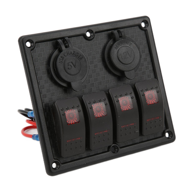 4-vejs vippekontaktpanel LED Vandtæt Dobbelt USB-opladningsport 12‑24V DC 4,8A til RV'er YachtsRed