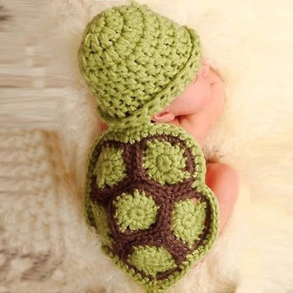 Baby Newborn Turtle Knit Hækletøj Beanie Hat Outfit Foto rekvisitter