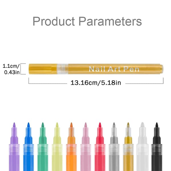 Neglepen 12 farver – Hurtigtørrende neglekunstpen til DIY 3D-design