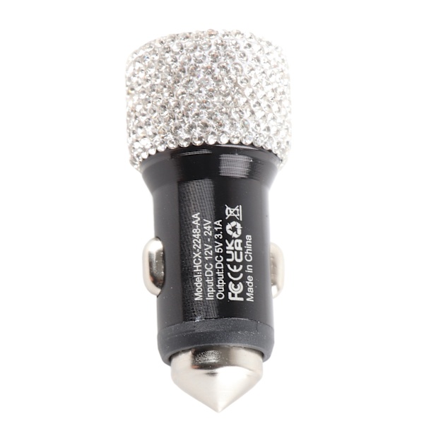 USB Billader 5V Rhinestone Dekoration Dual Port Hurtigopladningsadapter Bilinteriørtilbehør Hvid