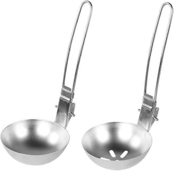 Camping Vikbar Sked Set Picknick Rostfritt Stål Bestick Soppslev Skimmer Med Handtag, Rostfritt Stål Soppslev (2ST)