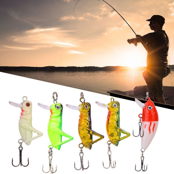 T0046 5 stk Universal Livaktig Ferskvanns Hard Bait Grasshopper Minnow Sett Kunstig Fiske Agnssett