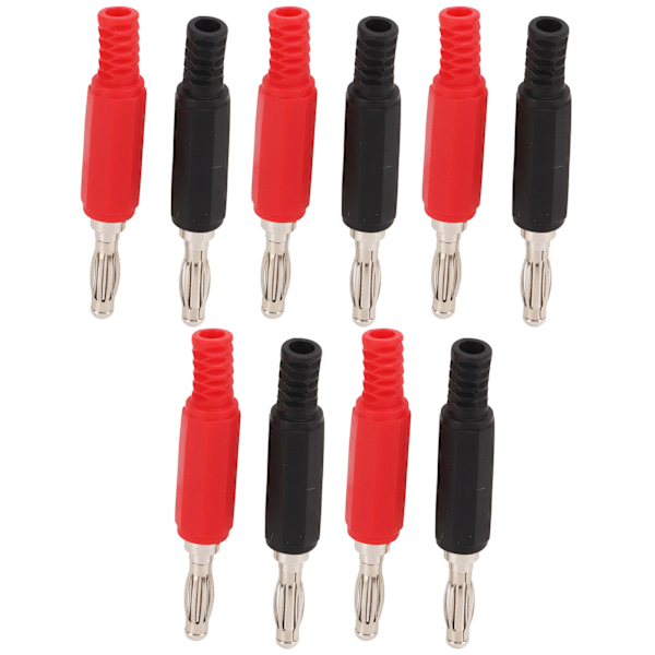 10 stk Bananplugg 4mm/0.2 tommer Messing PE-materiale Rød Svart Spiral Isolerende Hus Åpen Type Banankontakt 30Vac‑60Vdc