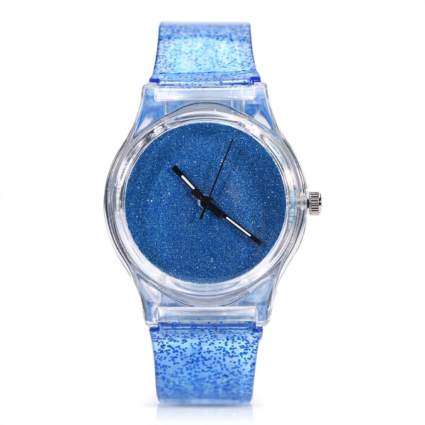 Kvartsarmbåndsur, rund plastrem, glitterpulverarmbåndsur (blå)/