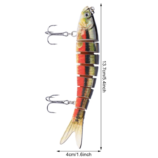 13,7 cm Plast Fiskebete Hårdbete 8 Sektioner Sjunkande Wobbler Krokar Tackel för Bass (JM034-4)