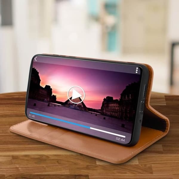 【BEMS】Etui - Kompatibel med Huawei - P30 Pro - Ægte læder - Videostøtte - Kamelbrun Camel Brown