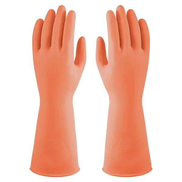 Gummihandskar för diskmedel, vattentäta, återanvändbara, (höströd-orange)