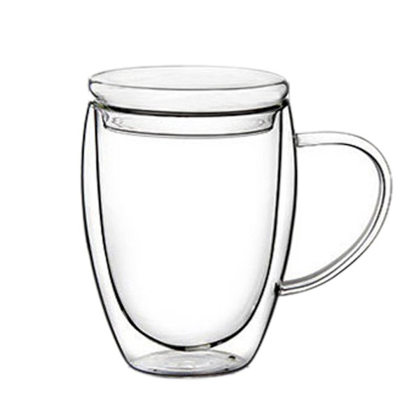 Dubbelväggig Isolerad Transparent Kaffekopp med Lock - Tjockare Design