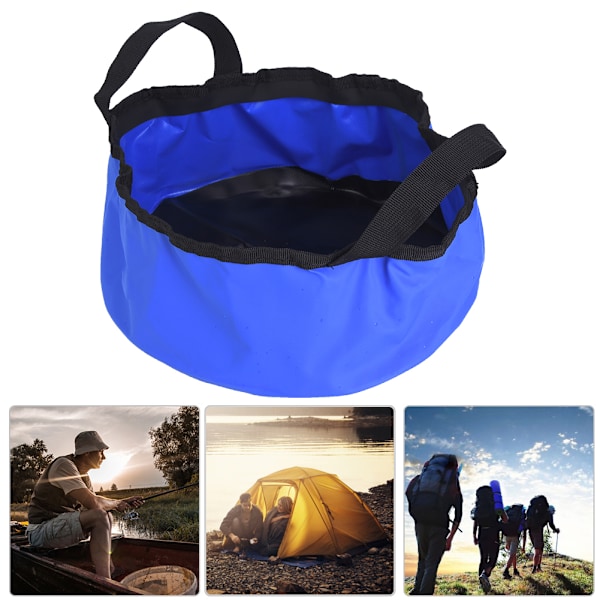 PVC Fällbar Rund Hink Tvätthög för Utomhus Camping Picknick Blå