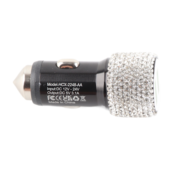 USB Billader 5V Rhinestone Dekoration Dual Port Hurtigopladningsadapter Bilinteriørtilbehør Hvid