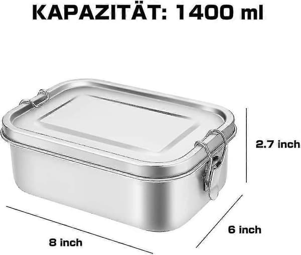 Matlåda i rostfritt stål, 1400 ml, Matlåda i rostfritt stål, Läckagesäker matlåda, Matlåda med