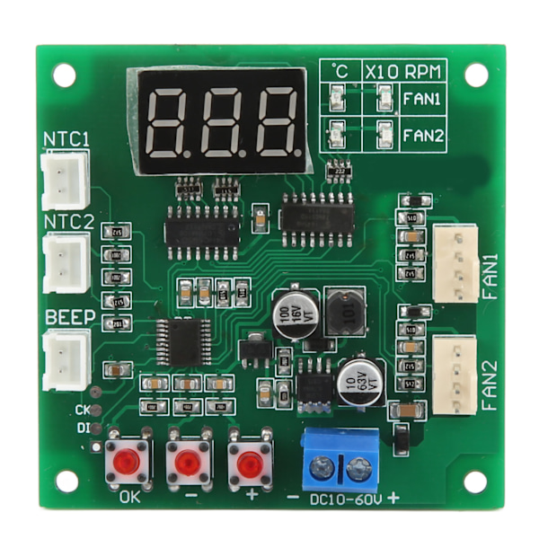 DC10‑60V 2-kanals 4-tråds fläkt PWM temperaturhastighetsregulator styrmodul interna fläktkomponenter