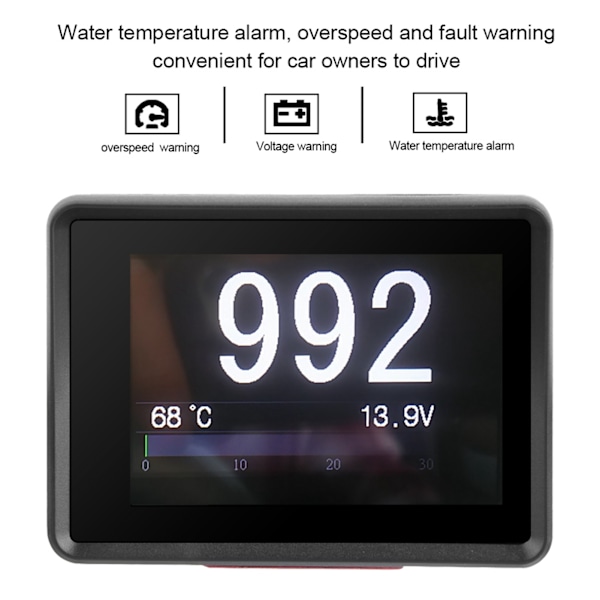 Bil OBD Multifunktionsmätare Digital Temperatur Spänningshastighet HUD Display