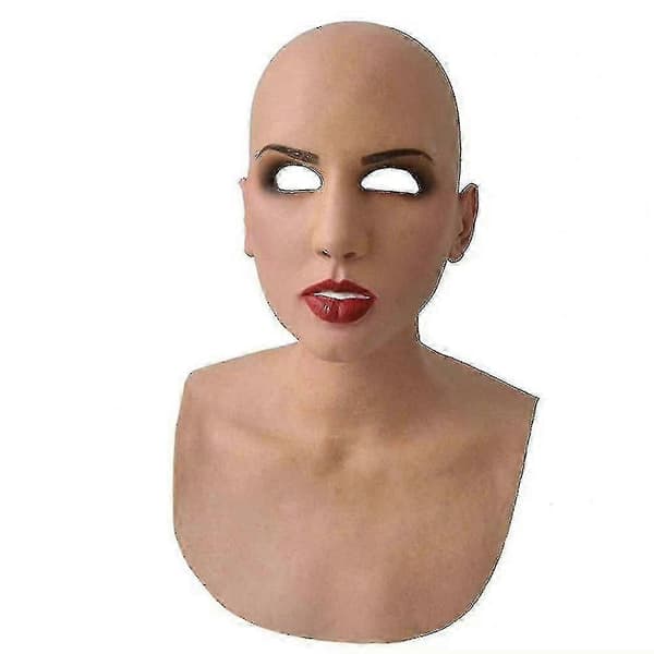 Realistisk latexmaske til skaldet kvinde til Halloween-kostume