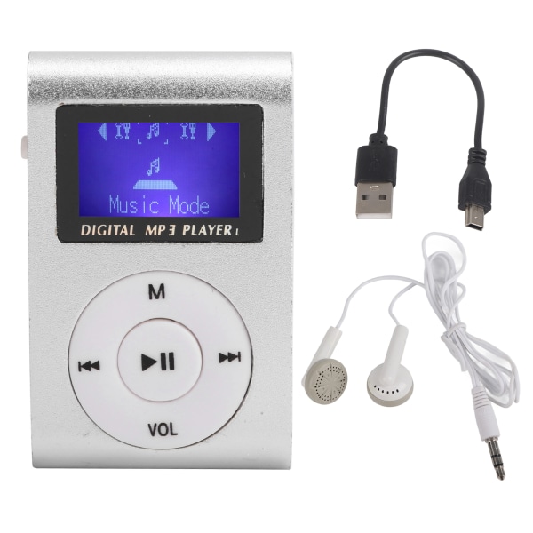 TIMH Bärbar Mini MP3-musikspelare Sport BackClip LCD-skärm MP3-stöd Minneskort (silver)