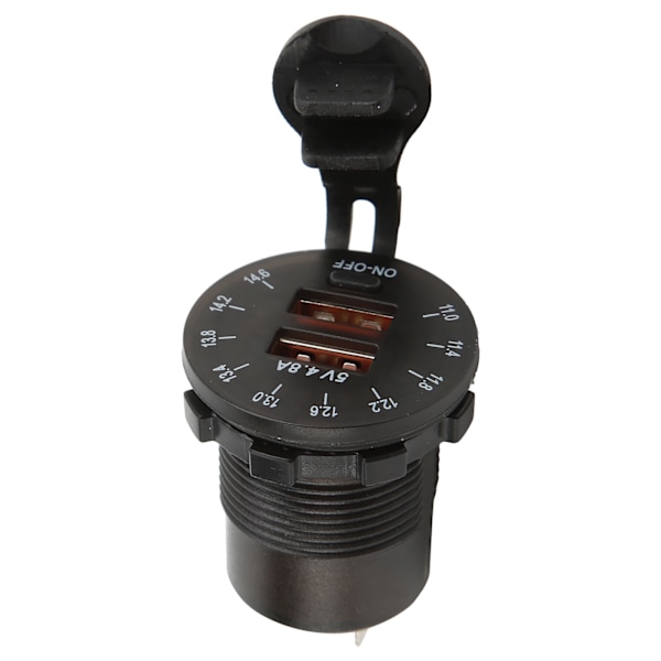 Musta Universaali Kaksois-USB-laturipistoke 4,8A värinäyttö Pikalataus Autolaturi Vedenpitävä 12‑24V