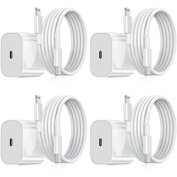 【BEMS】4-pack iPhone Charger, 20W Lightning Power Adapter + 2m Cable, White 4-pack 4-Pack Lightning