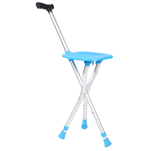 Metal Udendørs Foldbar Vandrestok Hjælp Tripod Krykke Stol med Sæde Blå Farve