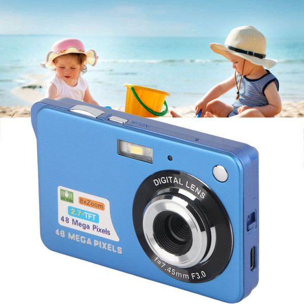 4K digitalkamera 48MP 2,7 tommer LCD-skærm 8x Zoom Anti Shake Vlogging-kamera til fotografering Kontinuerlig optagelse Blå /