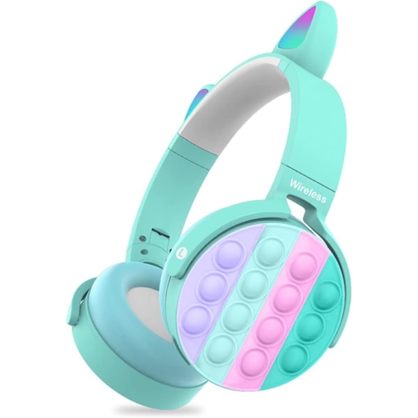 Bluetooth hörlurar för barn, hörlurar för kattöron, Bluetooth hörlurar för flickor, katthörlurar med mikrofon för skola/surfplatta/dator blue