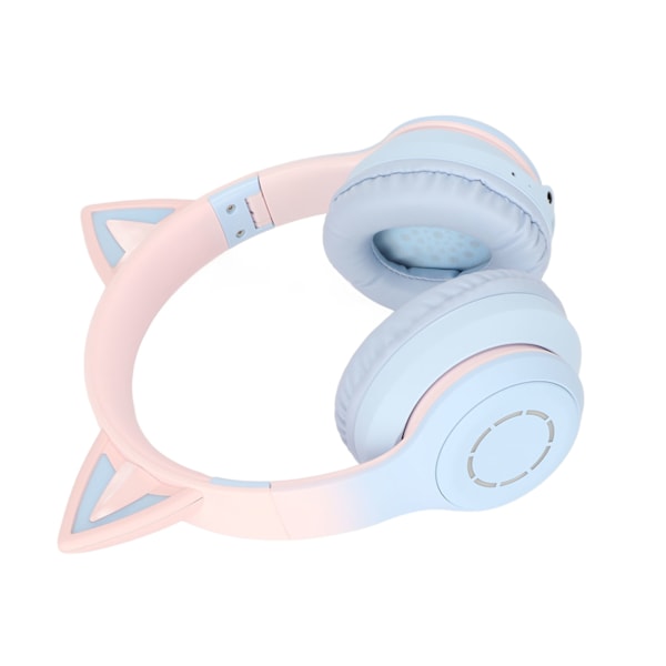 Kattøre Bluetooth Gaming Hodetelefoner Trådløse Foldbare Musikkhodetelefoner med LED-lys Avtakbar Mikrofon 3,5 mm Kabel Blå