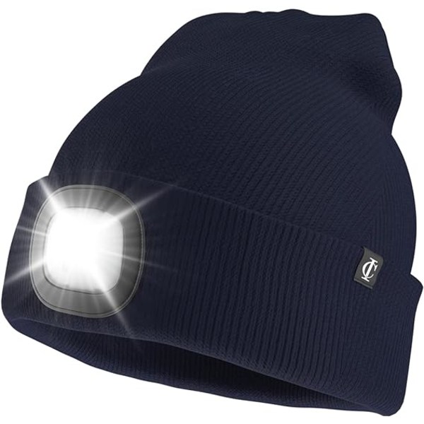 LED valopipo, USB -ladattava, unisex talvinen lämmin neulottu hattu valolla, sopii ulkokäyttöön 1kpl joululahja Navy blue