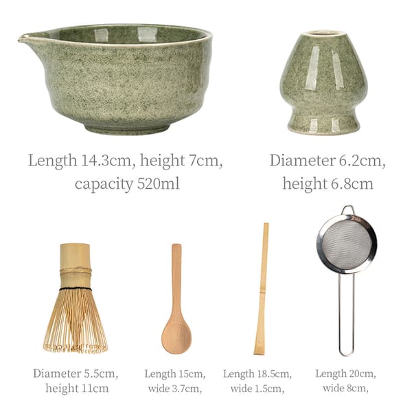 Premium Matcha-set komplett med keramikskål, bambuvisp och hållare, sked, sil och presentask