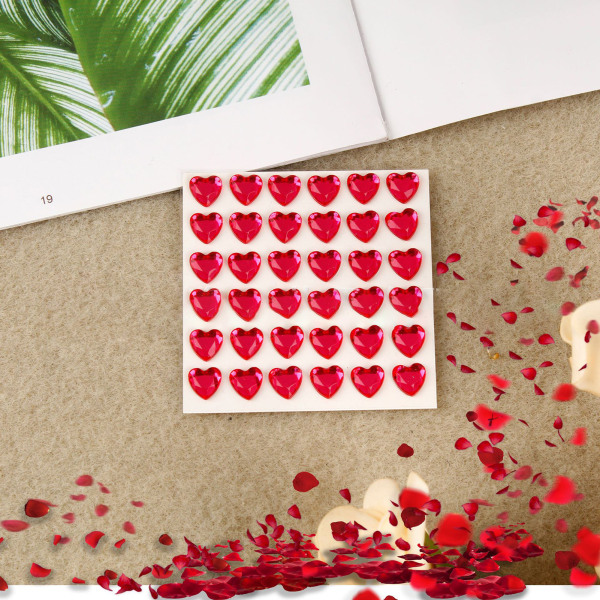 36 st 10 mm självhäftande strass klistermärken Akryl hjärta Bling klistermärken för DIY hantverk dekorationRose Red -+