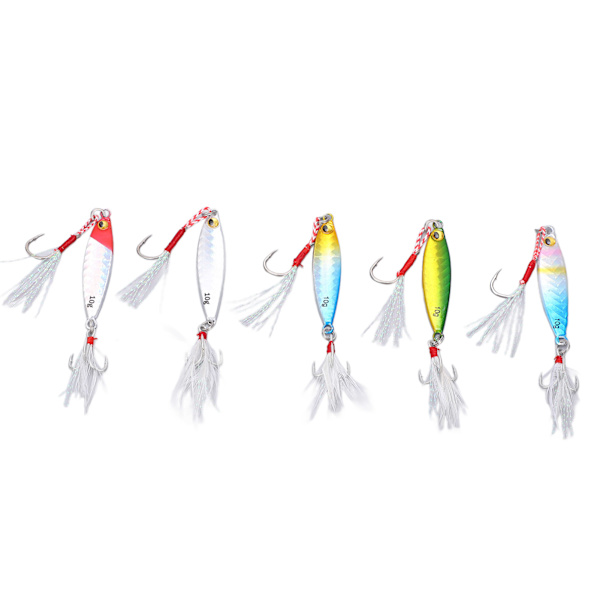 5 stk 10g Jig Fiskeagn Metal Jig Agner Kunstig Agn med Fjærkroker Fiskeutstyr for Bass