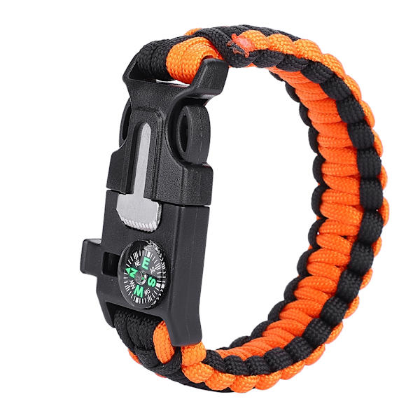 Paracord Överlevnadsarmband för Män Kvinnor Utomhus Bangles Wrap Umbrella Rope (Orange Svart)