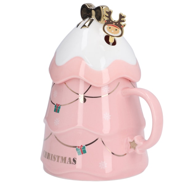 Stor Keramisk Kaffekopp med Lopp og Skje - 500ml Rosa - Perfekt Julegave til Hjemmet og Ferier