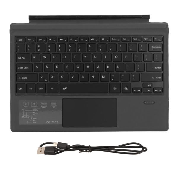 For Surface Pro Type Cover Keyboard Bærbart 7 Farger Bakgrunnsbelysning USB C Oppladbart Svart Trådløst BT-tastatur med Touchpad ++