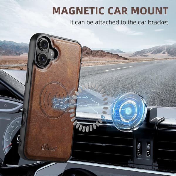 Compatible iPhone 16 Case Compatible with MagSafe Card Holder Stand Phone Protection Brown