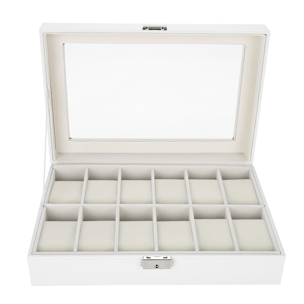 12 Fack PU-Läder Urhållare Armbandsur Displayfodral Smycken Present Förvaringslåda Organizer