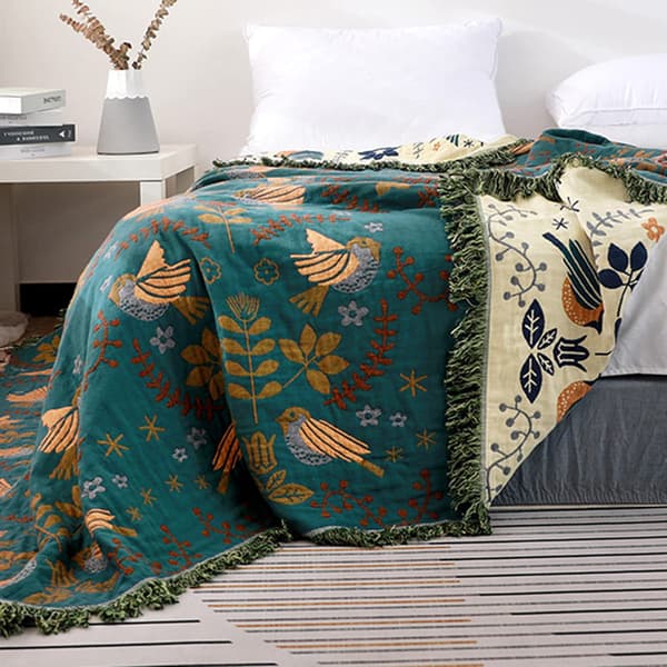 Bomullsteppe vevd mønster, pledd med frynser Boho sengeteppe 200*230cm