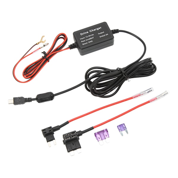 Dash Cam Hardwire Kit 12V-30V til 5V USB-adapter Lavspændingsbeskyttelse Dash Camera Oplader til Spejl Kamera GPS Navigator Radar Detektor